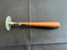 Vintage Bookbinding Burnisher Roller – Flat Steel Disc – Wood Handle Tool