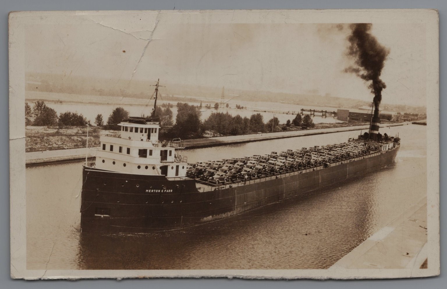 RPPC Duluth Minnesota Steamer Freighter Merton E. Farr Load of New 1937 Cars