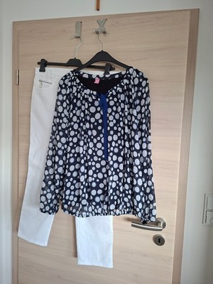 Basler Bluse Sommer Gr. 44 blau mit weißen Dots top