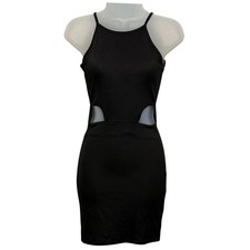 PRETTYLITTLETHING Black Cutout Halter Neck Bodycon Mini Dress 2 Goth Clubwear XS
