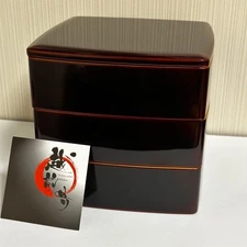 Echizen Lacquerware Box 6cm 3 Tiers Black Red Gold Japan Used
