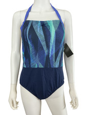 Nike One Piece Swimsuit Size L Blue Teal Purple Geo Print Halter Athletic NWT