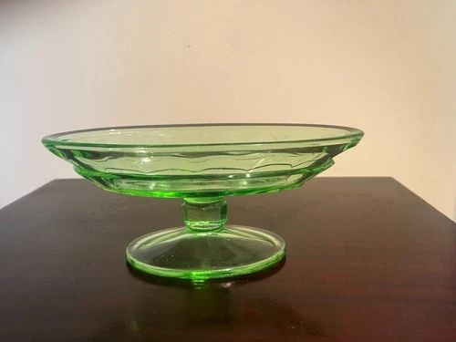 Indiana Tea Room Pattern Green Depression Glass Footed Banana Split Bowl