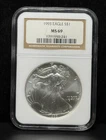 NGC MS69 1993 American Silver Eagle One Dollar Silver Coin -241