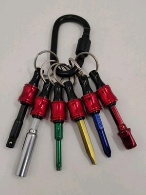 6pc 1/4'' Hex Shank Quick Release Bit Holder Keychain Set w/ Drill Bits Carabiner