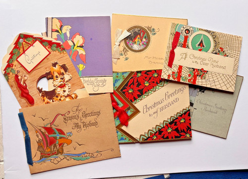 Vintage Greeting Card Lot 1930s-40s Christmas Birthday Valentine Hallmark Spouse