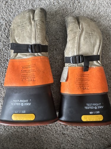 One Pair Salisbury 20kV Tested Rubber Gloves And Kunz Size 11 Leather Mits + Bag