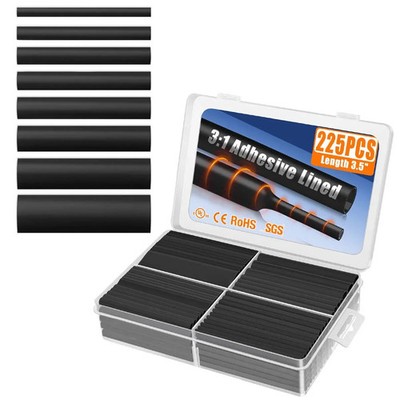 UL Listed 225 Pcs Heat Shrink Tubing Kit with Length Three Point Four Five