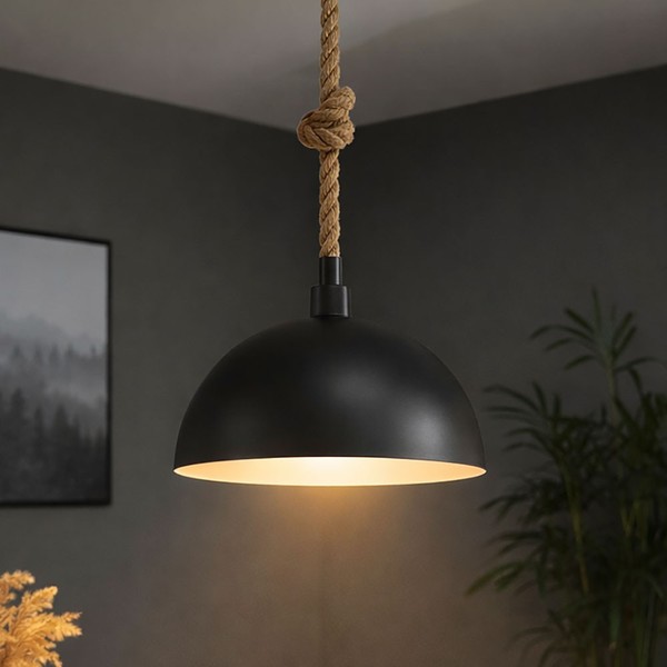 Esszimmerlampe Pendelleuchte HäNgeleuchte Retro Metall Schwarz Hanfseil Braun-image