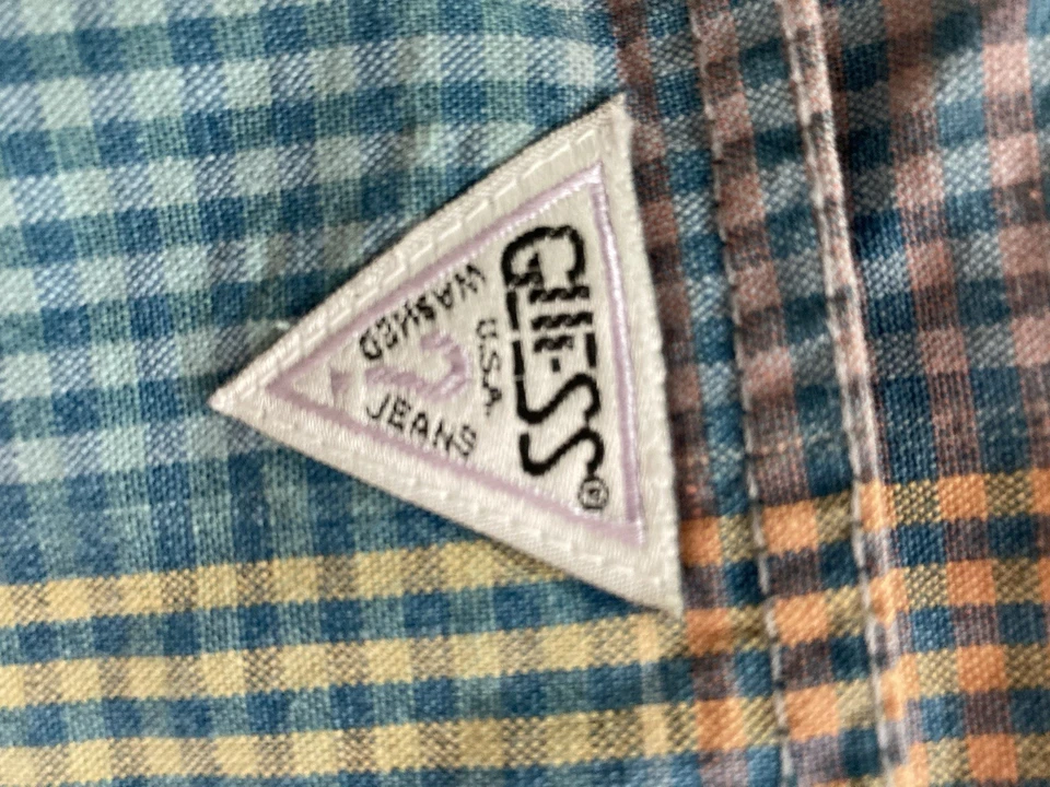 Pantalones Cortos Vintage Guess by Georges Marciano Talla 1 Pastel Guinga Botón Mosca Foto 4 de 4