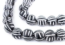 Terracotta Black  White Scratch Beads 12mm Black and White Round Clay