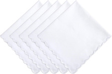 5 Pcs Handkerchiefs Cotton Scalloped Hankies for Men Women White Pocket Square