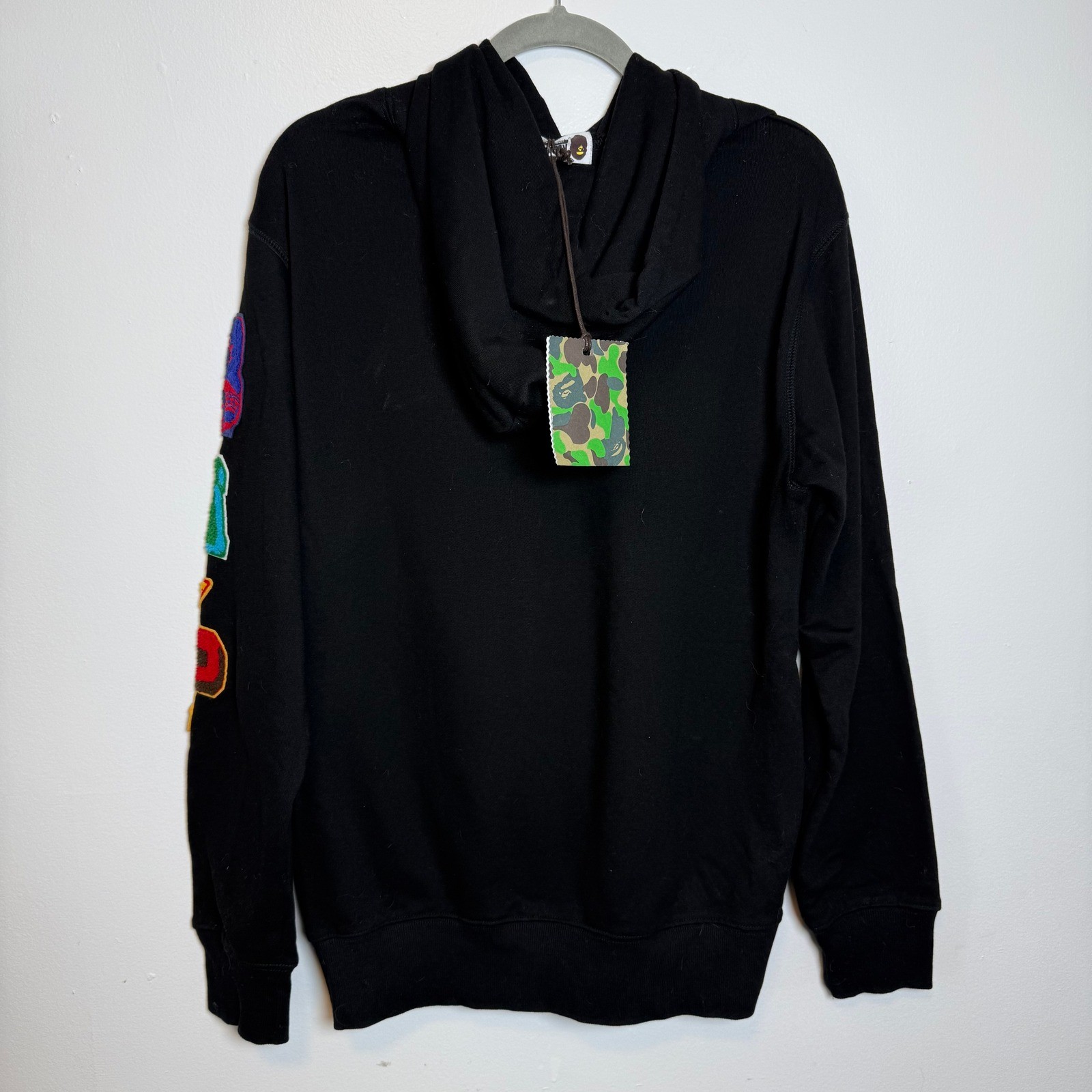 A Bathing Ape BAPE Chenille Patch Side Zip Hoodie XL Black NEW Mens thumbnail 5