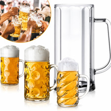 German Classic 2 Pint GLASS/PLASTIC Beer Mugs Party Pub Bar Style Tankards Stein