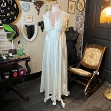 Vintage flora White Satin Floral Lace lingerie Maxi Dress   Size L