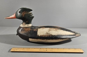 HAND CARVED & PAINTED EASTERN SHORE STYLE FOLK ART DRAKE MERGANSER DECOY