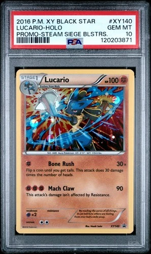 2016 POKEMON XY BLACK STAR PROMO STEAM SIEGE BLISTERS #XY140 LUCARIO-HOLO PSA 10