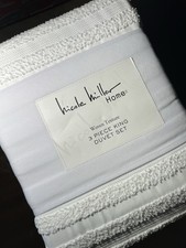 Nicole Miller KING DUVET COVER 2 SHAMS WHITE Woven Texture Cottage Spa NEW  
