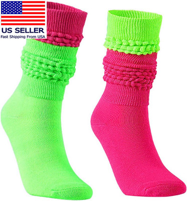 Neon Socks for Women 80S Neon Slouch Socks Women'S Leg Warmers Slouch Long Scrun