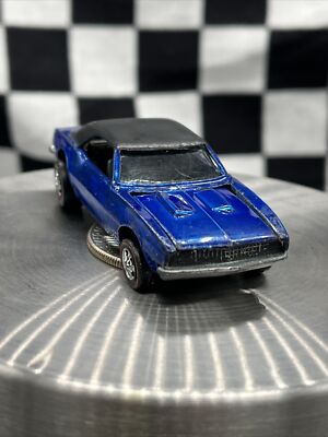 1968 Hotwheels Redline Custom Camaro US Blue Painted Tail Tabbed