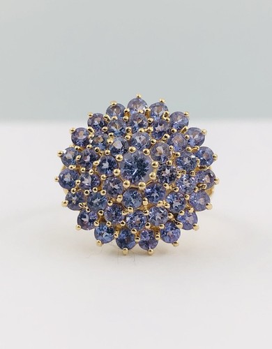 Designer 14k Yellow Gold Natural Purple Iolite Floral Cluster Ring