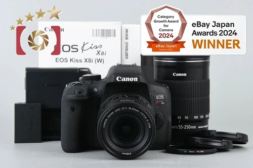 Canon EOS Kiss X8i / Rebel T6i / 750D 24.2 MP 18-55 55-250 Lenses [Near Mint]