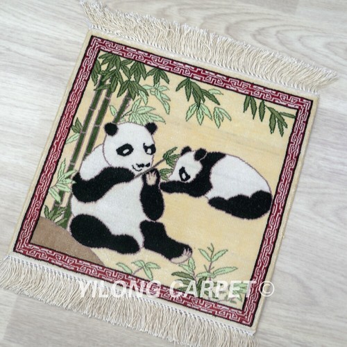 1x1ft Panda Tapestry Villa Hand Knotted Area Rug Mini Silk Carpet 020H - Picture 3 of 7