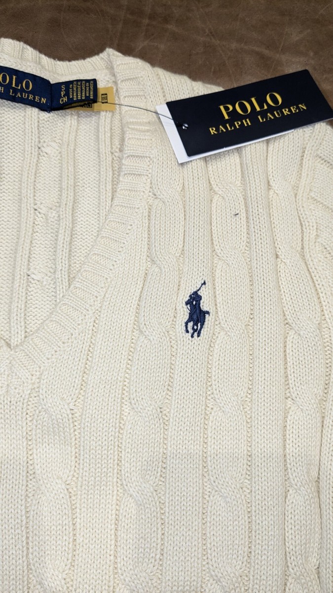 Polo Ralph Lauren Women's 100% Cotton Cable Knit V-Neck