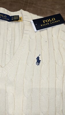 Polo Ralph Lauren Women's 100% Cotton Cable Knit V-Neck