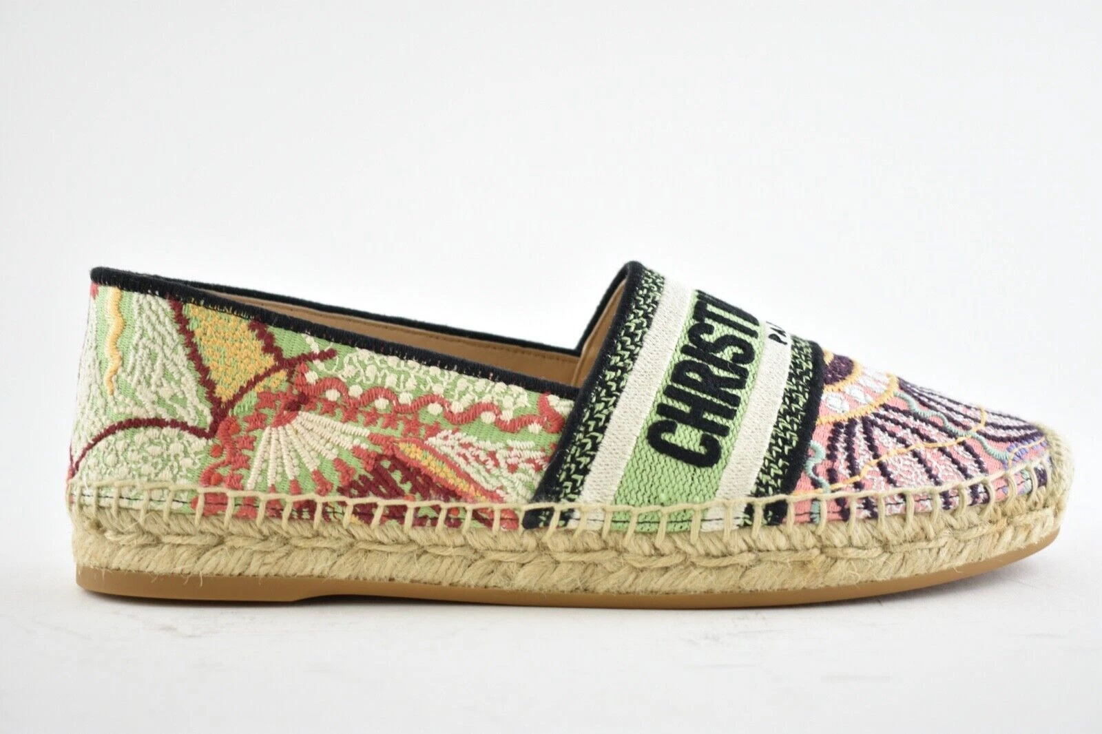 Espadrille brodée plate Dior Granville In Lights logo coton noir rose 36