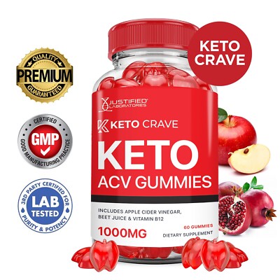 Keto Crave ACV Gummies 1000MG Apple Cider Vinegar 60 Gummys