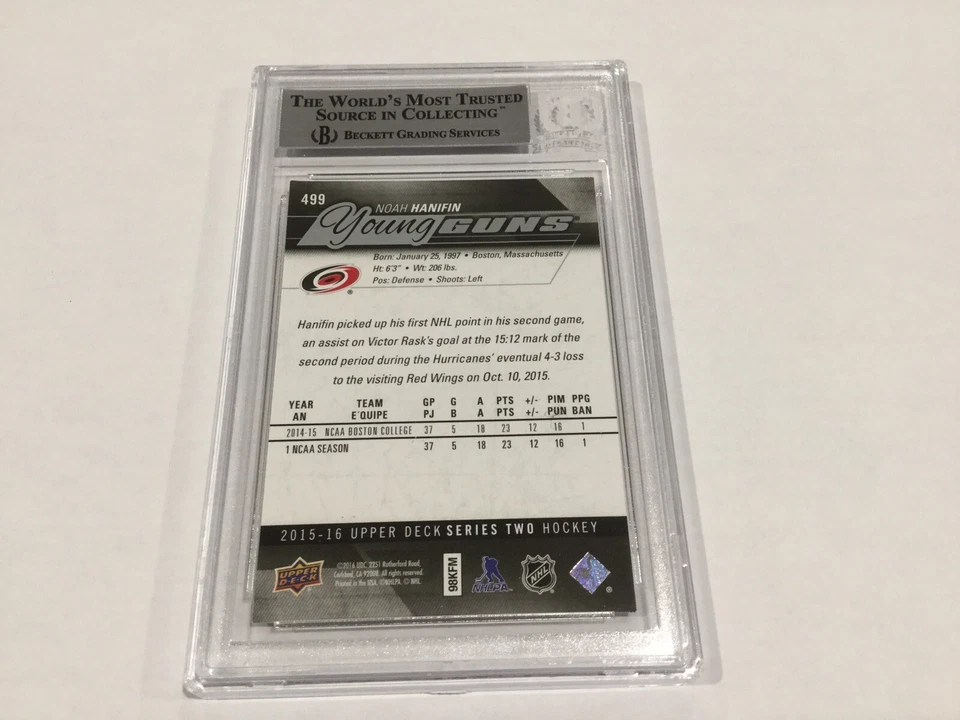 Noah Hanifin Signed Young Guns RC Card Slabbed Encapsulated Beckett BAS COA a - Image 2 of 2