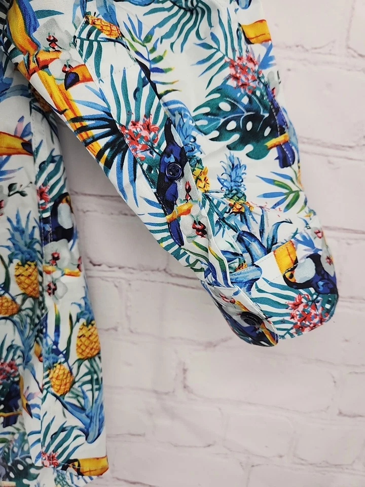 Camisa PAISLEY & GRAY Slim Fit Branca Floresta Tropical Botão para Baixo Tamanho XL (18) - Imagem 4 de 4