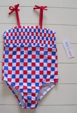 Girls Dot & Zazz 1 Pc Red White Blue Check Swimsuit July 4th XS 4-5