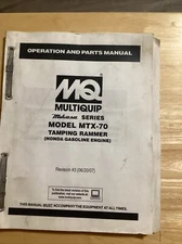 MQ Multiquip Mikasa MTX-70 Tamping Rammer Operation Parts Manual Book Shop Guide