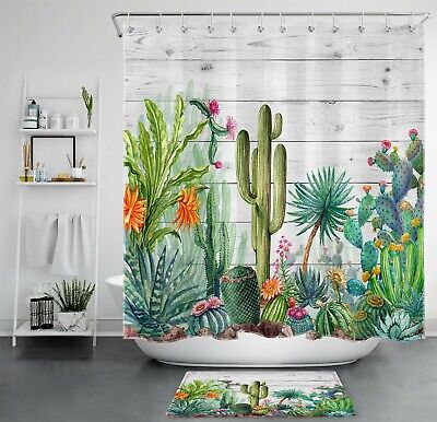 Tropical Summer Cactus Shower Curtain Polyester Bathroom Accessories Extra Long