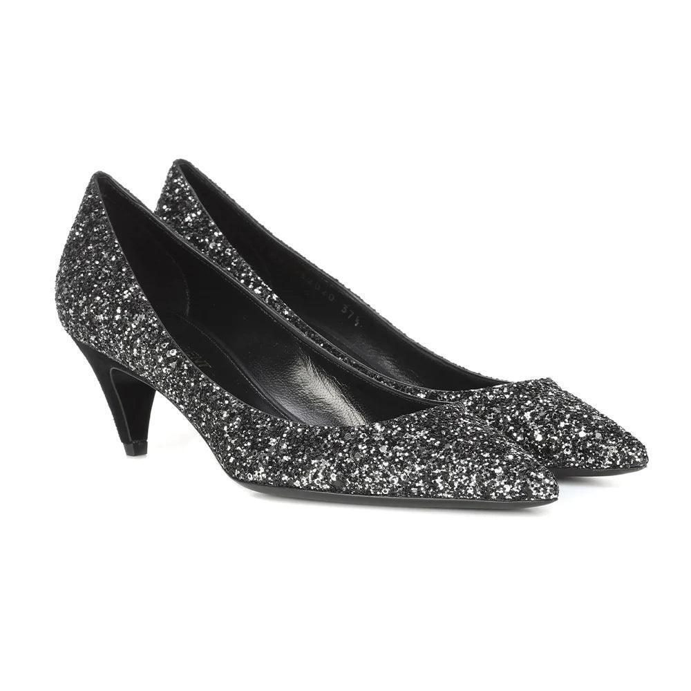 Saint Laurent Donna Charlotte 55 Glitter Midnight Pump Nero