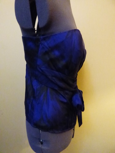 MONSOON Blue & Black Silk Tafetta Bardot Boned Bodice Corset Top Size 18 New - Picture 4 of 22