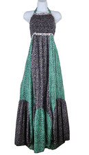 Uban Outfitters Lychee Mix Print Maxi Dress Sz 6 Smocked Halter Top Tie Back