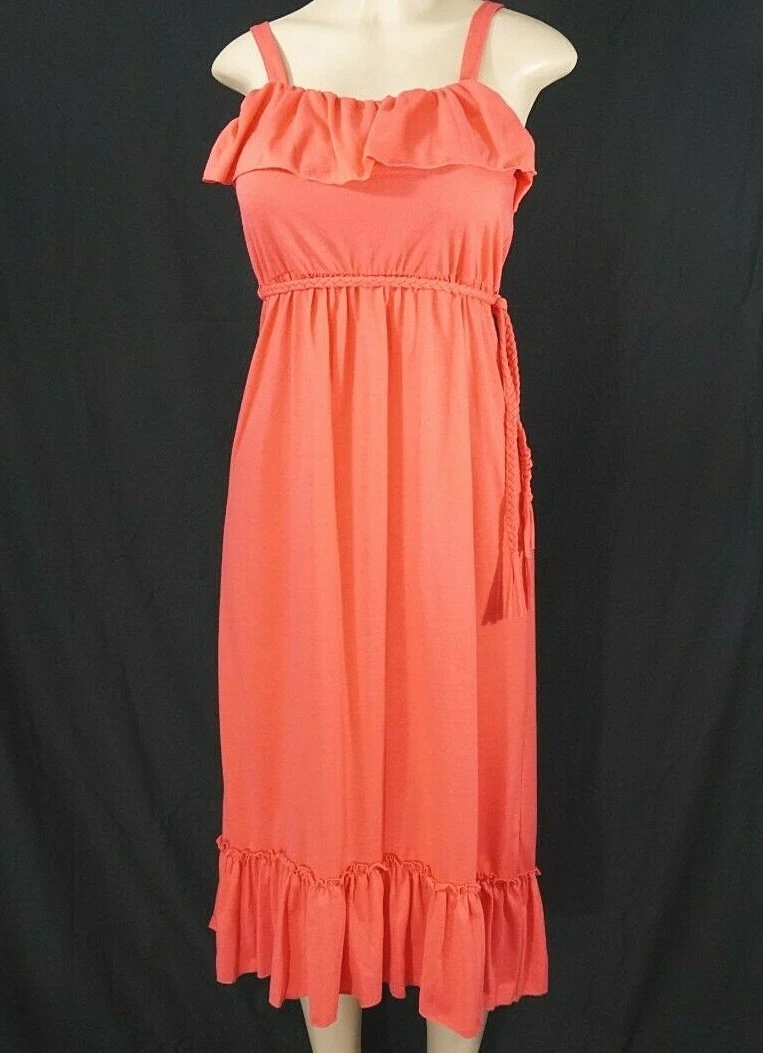 PALM ANGELS Womens Coral Adjustable Strap High Waist Ruffle High Low Maxi Dress Size 12