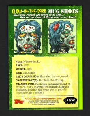 HOLLYWOOD ZOMBIES MORBID MUGSHOTS GORE GLOW CARD 1 OF 10