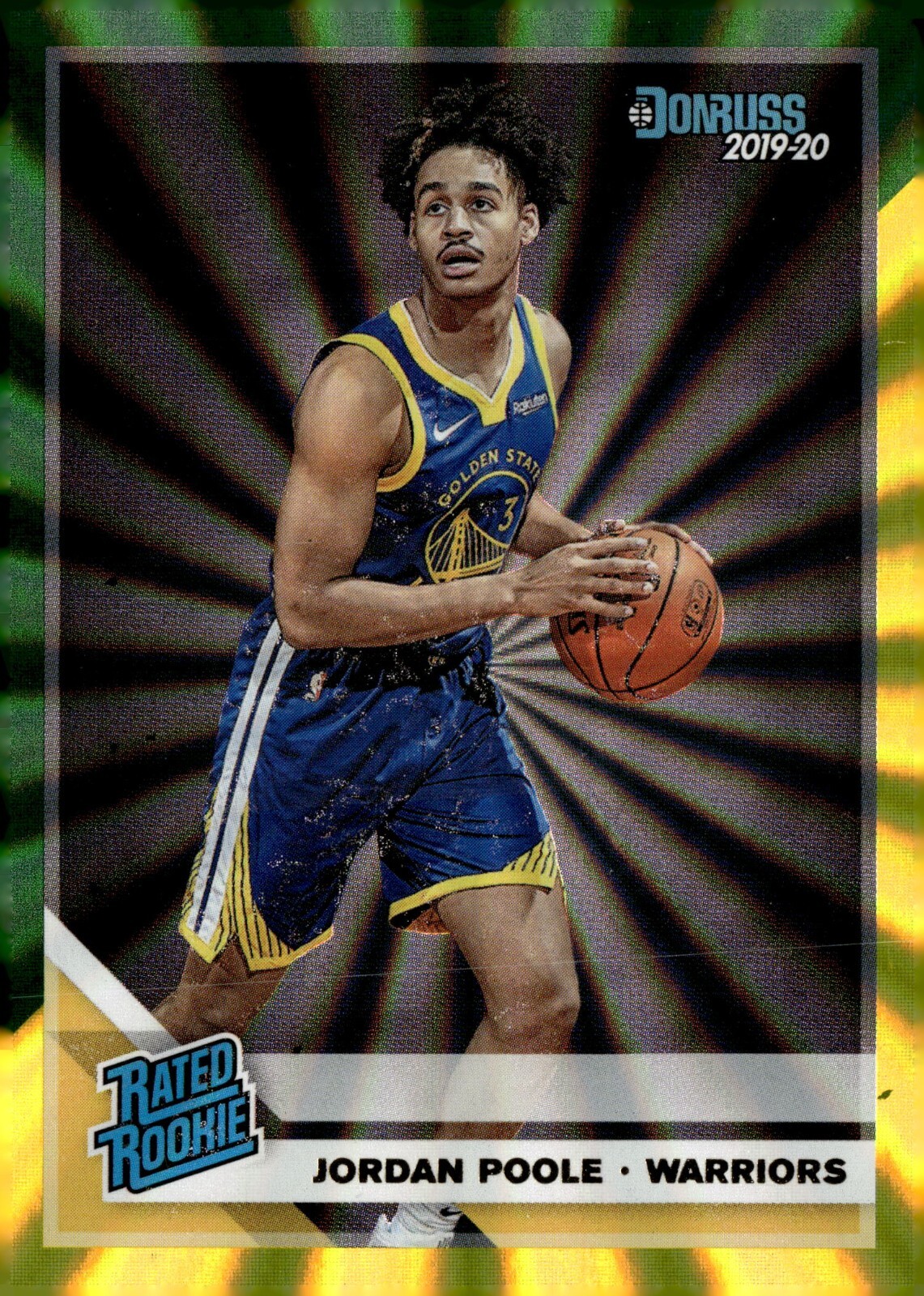 2019-20 Donruss Holo Green and Yellow Laser #226 Jordan Poole RC Golden State