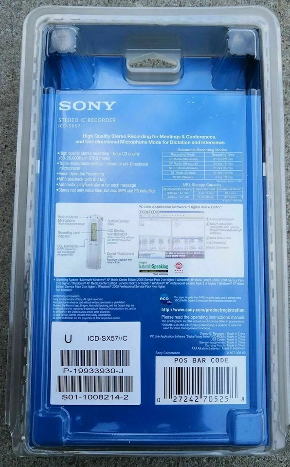 Sony ICD-SX57 (256 MB, 91 Hours) Handheld Digital Transcriber / Recorder - Image 3 of 3