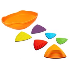 Gonge Żyroskop Mini Top, pomarańczowy + kamienie rzeczne, 3x duży + 3x mały, zestaw 7-tl