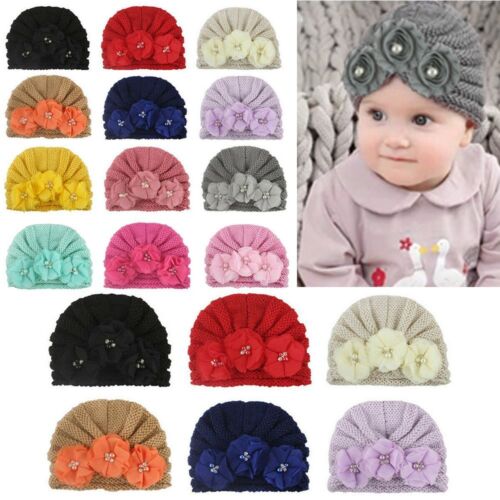 Toddler Kids Headwear Beanie Cap Baby Knitting Hat Floral Bowknot Head Wrap - Picture 1 of 22