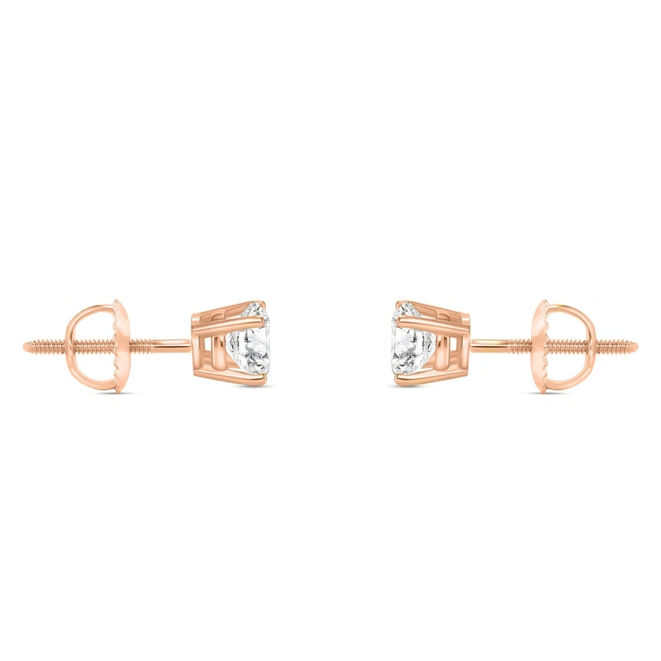 1/2 Ct Round Lab Created Grown Diamond Earrings 14K Rose Gold F/VS Basket Screw - Image 3 of 3