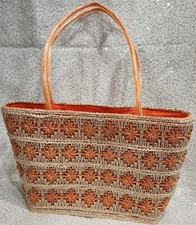 Sun N Sand Women's Purse Tote Woven Straw Full Zip Handbag Peach Coral