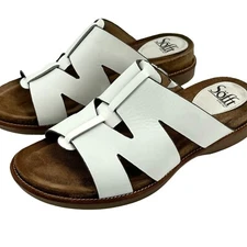 Sofft Balin Women's White Leather Slip On Wide Strap Sandals Size 8.5 M 3347
