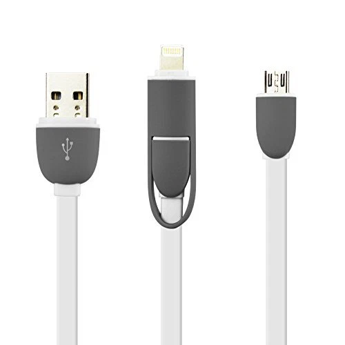 Cable de datos USB Reiko 39" 2 en 1 para dispositivos de 8 PIN y MICRO-USB color blanco Foto 2 de 4