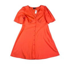 Gap NWT Women's Short Sleeve Button V-Neck Linen Blood Orange Dress Size Large